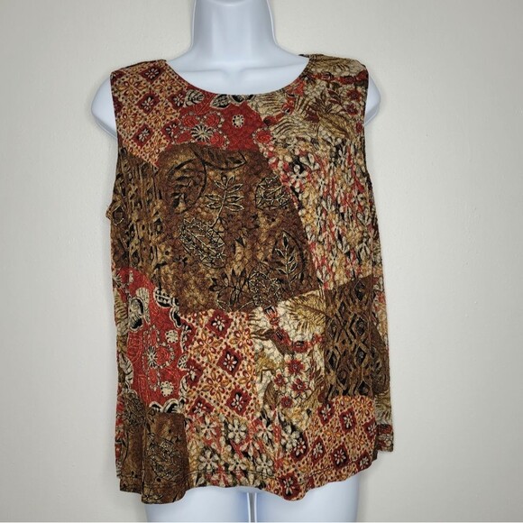 Brown tones earthy mixed match print grunge boxy hippie top - Picture 1 of 5
